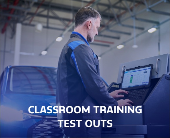 graphic: photograph service bay. classroom training test outs.